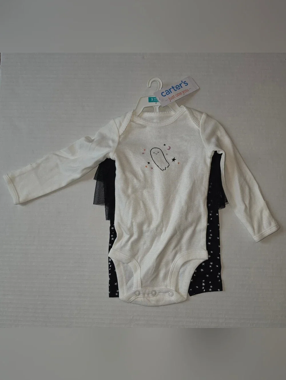 Carter's White Ghost Graphic Long-Sleeve Onesie w/Black Star Tulle Pants Sz 3M